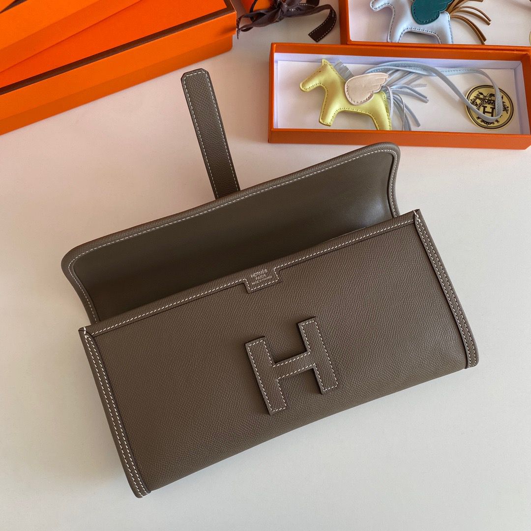 Hermes Jige Elan 29 Clutch Bag In Taupe Epsom Leather - Image 6