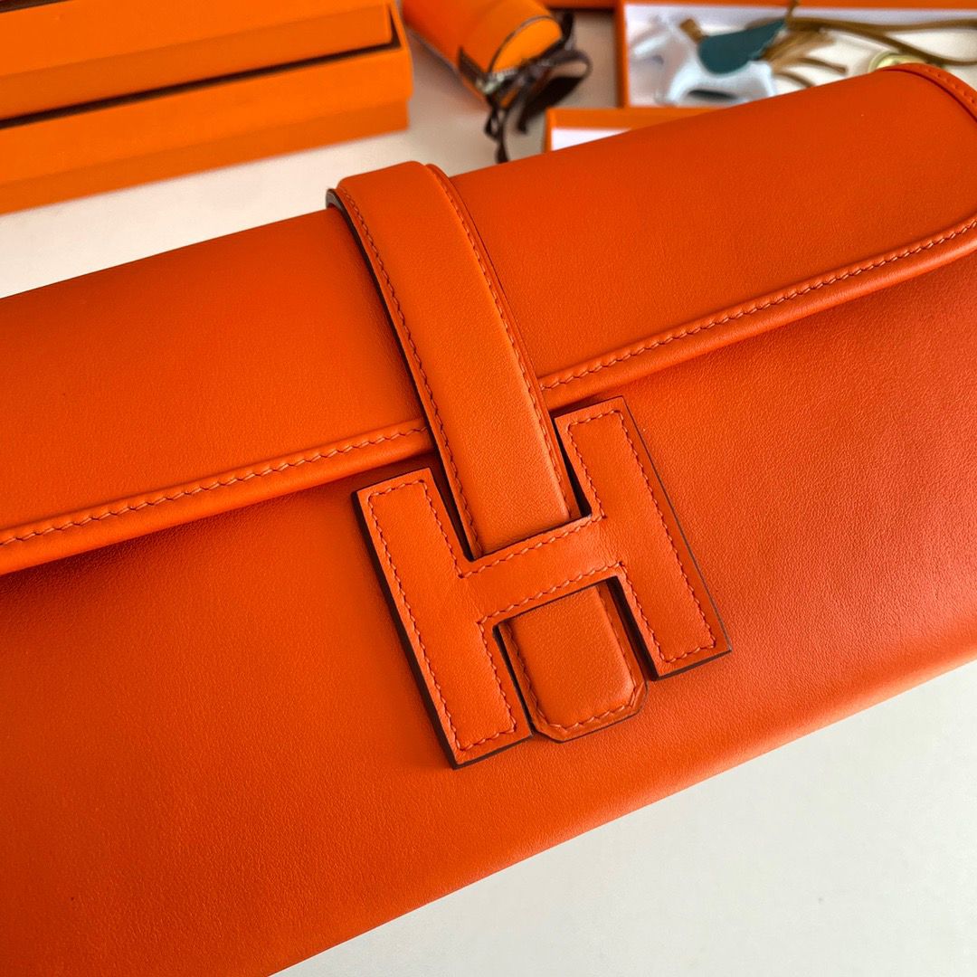 Hermes Jige Elan 29 Clutch Bag In Orange Swift Calfskin - Image 4
