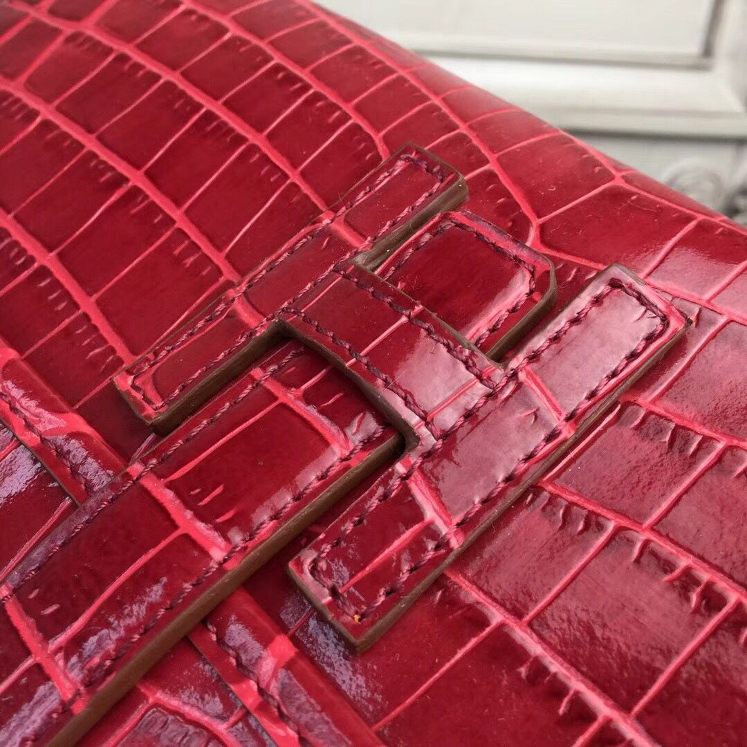 Hermes Jige Elan 29 Clutch In Dark Red Crocodile Leather - Image 6