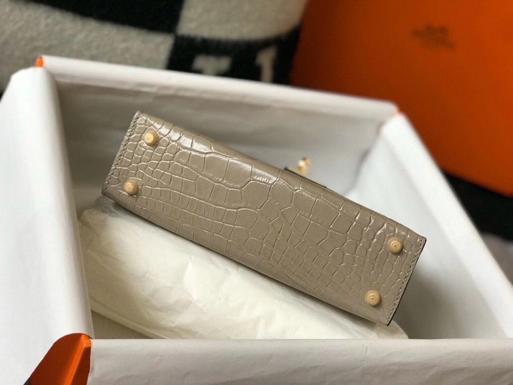 Hermes Kelly Mini II Bag In Taupe Embossed Crocodile Leather - Image 7