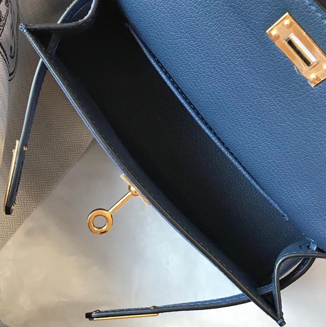Hermes Kelly Mini II Bag In Blue Agate Epsom Leather GHW - Image 9