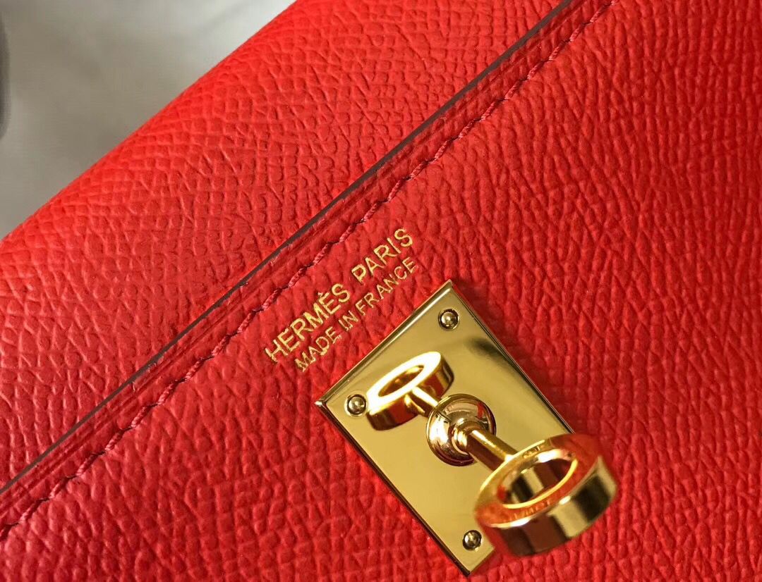 Hermes Kelly Mini II Bag In Rouge Casaque Epsom Leather GHW - Image 7