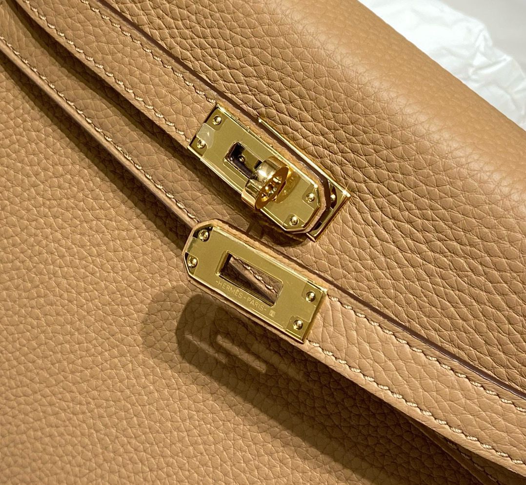 Hermes Kelly 25cm Retourne Bag In Chai Clemence Leather GHW - Image 8