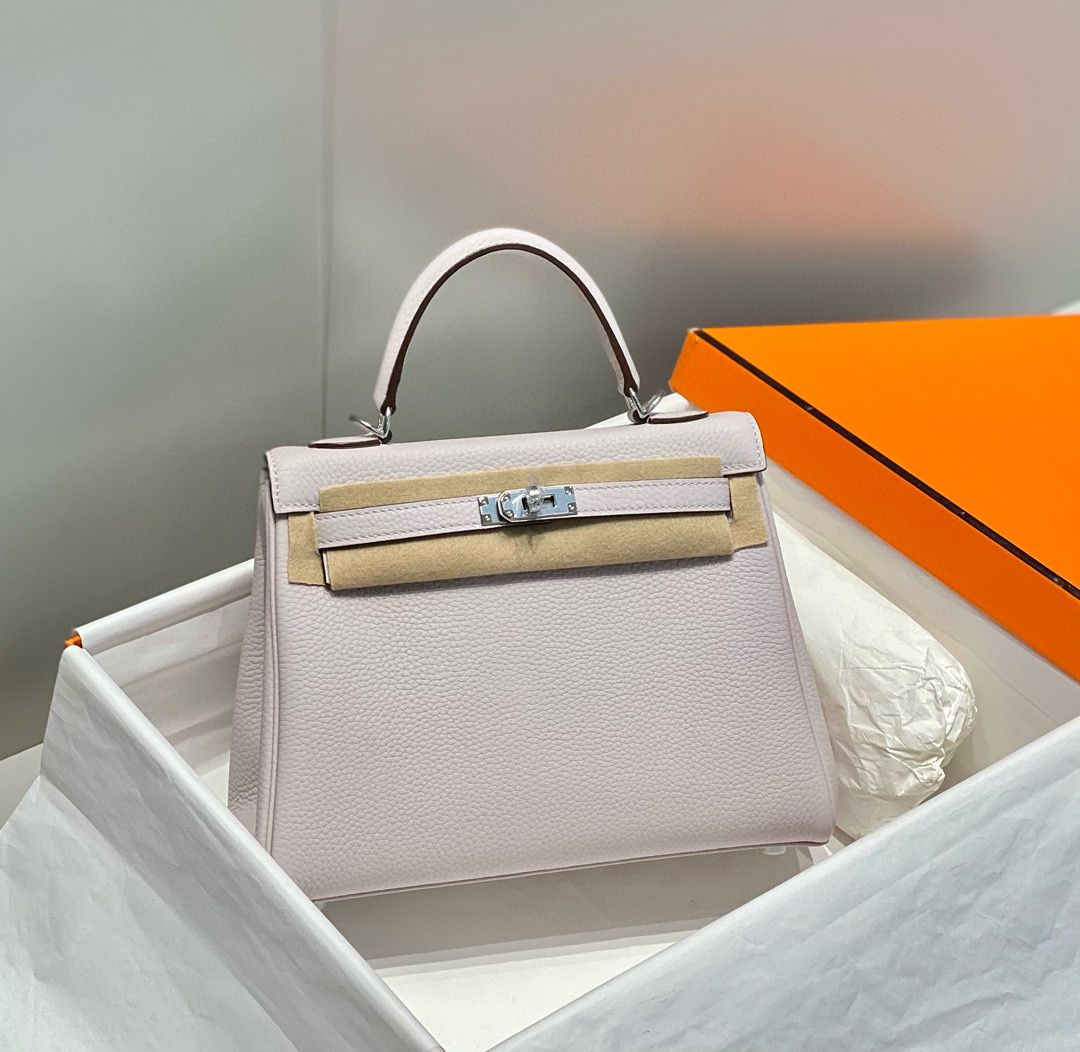 Hermes Kelly 25cm Retourne Bag In Mauve Pale Clemence Leather - Image 3