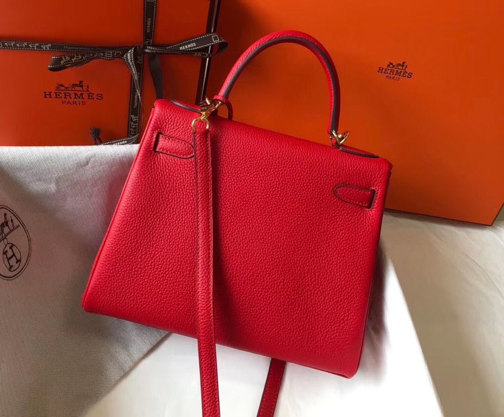 Hermes Kelly 25cm Retourne Bag In Red Clemence Leather - Image 3