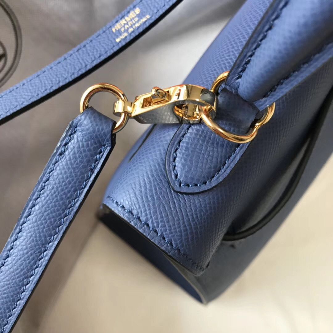 Hermes Kelly 25cm Sellier Bag In Agate Blue Epsom Leather - Image 8