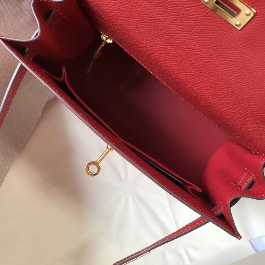 Hermes Kelly 25cm Sellier Bag In Red Epsom Leather - Image 8