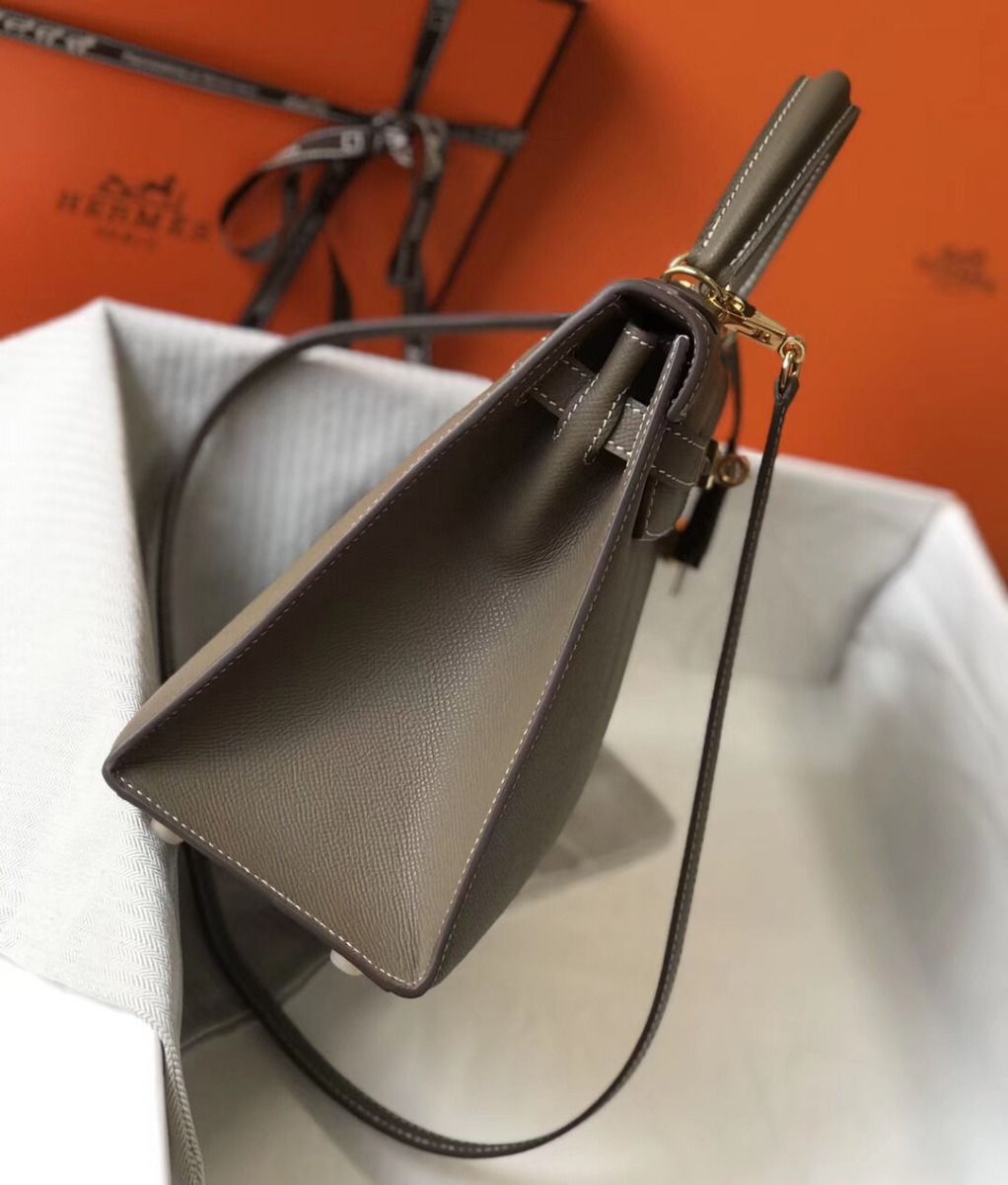 Hermes Kelly 28cm Bag In Taupe Grey Epsom Leather GHW - Image 4