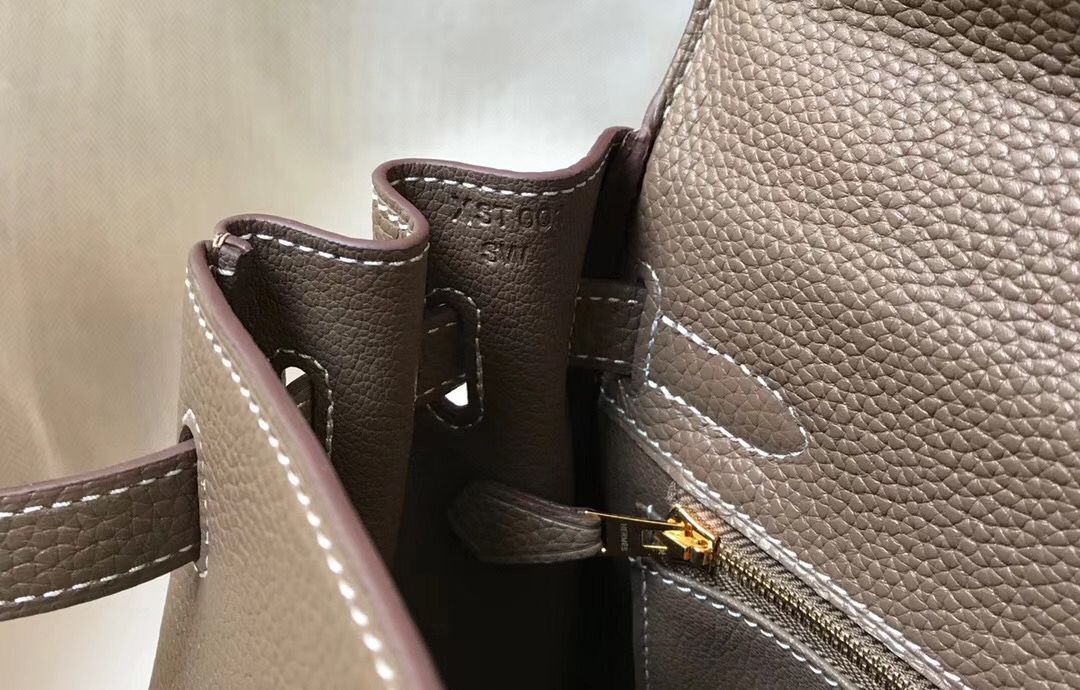 Hermes Kelly 32cm Bag In Taupe Grey Clemence Leather GHW - Image 7