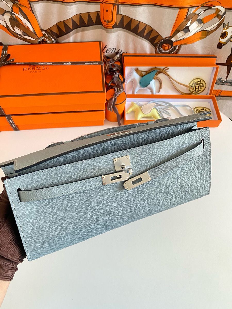 Hermes Kelly Cut Handmade Bag in Blue Lin Epsom Calfskin - Image 8