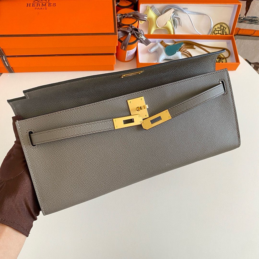 Hermes Kelly Cut Handmade Bag in Etain Epsom Calfskin - Image 8