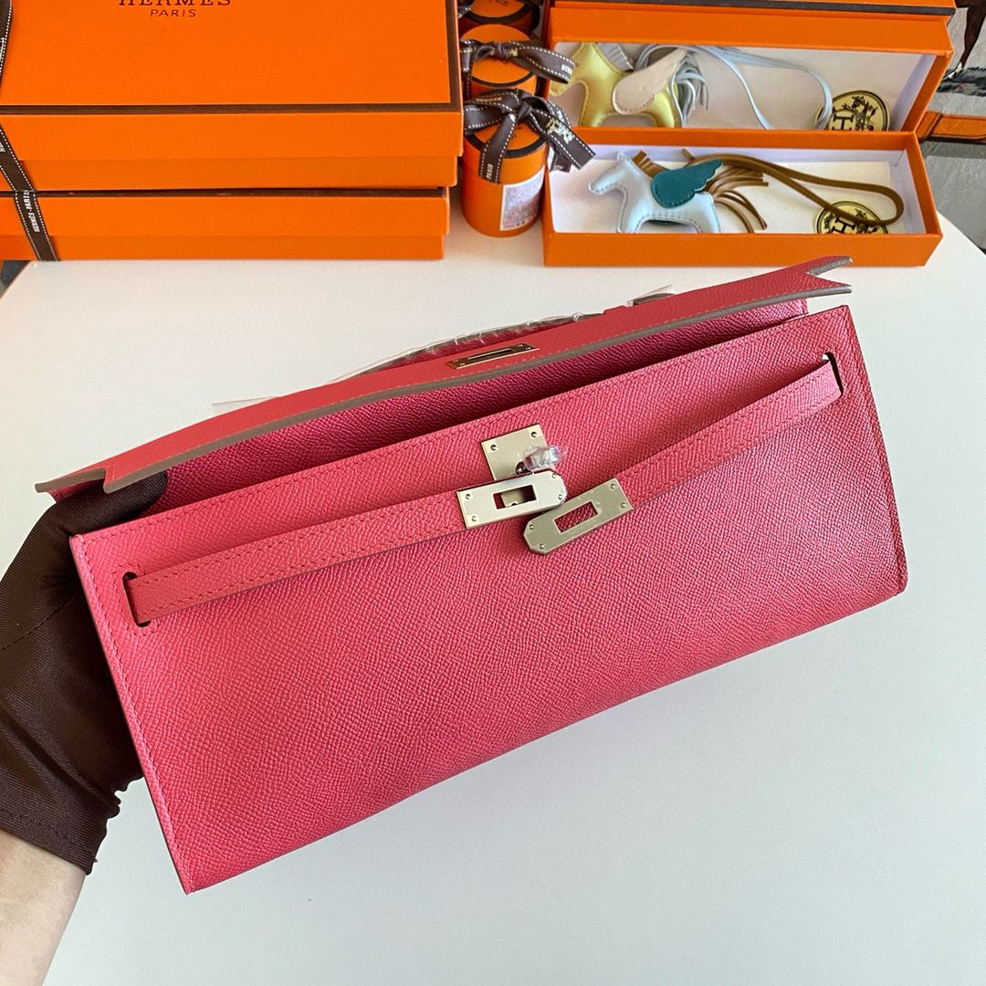 Hermes Kelly Cut Handmade Bag in Rose Lipstick Epsom Calfskin - Image 7