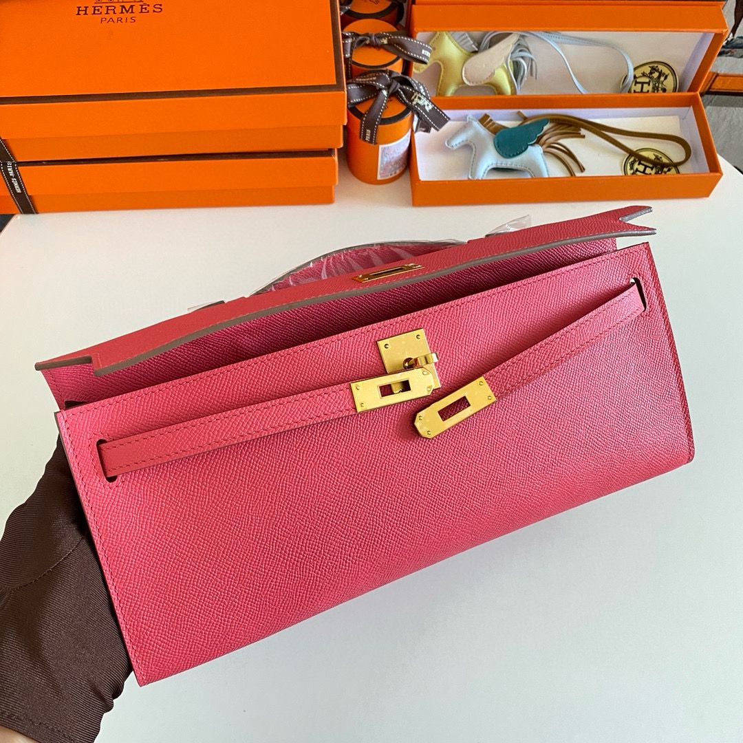 Hermes Kelly Cut Handmade Bag in Rose Lipstick Epsom Calfskin - Image 8