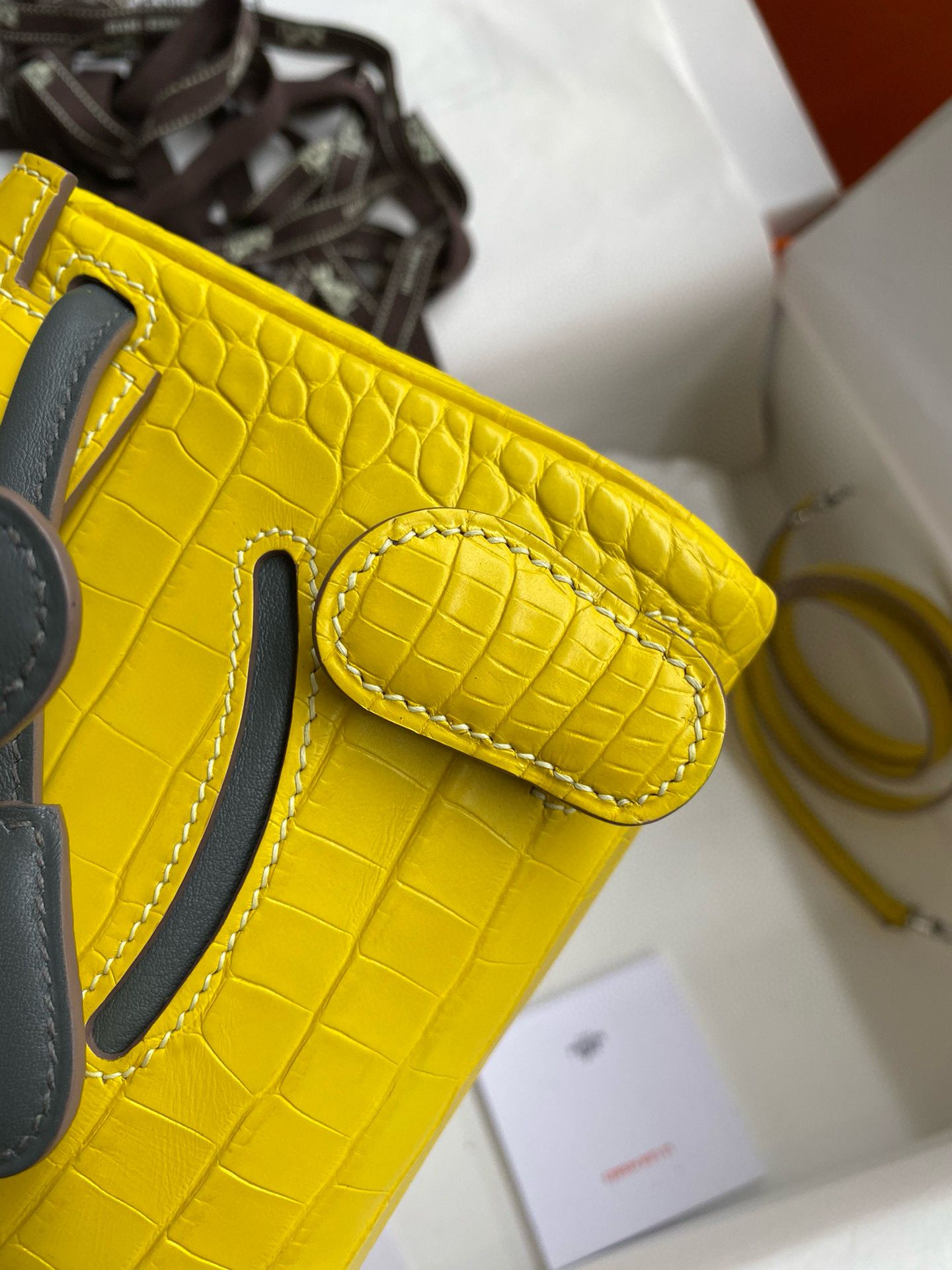 Hermes Kelly Doll Bag in Jaune Ambre Matte Alligator Leather - Image 6