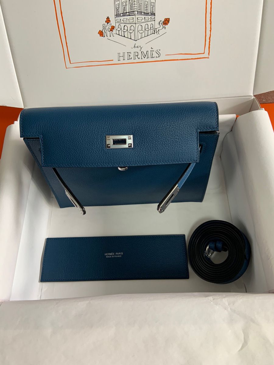 Hermes Kelly Danse II Bag In Deep Blue Evercolor Calfskin - Image 6