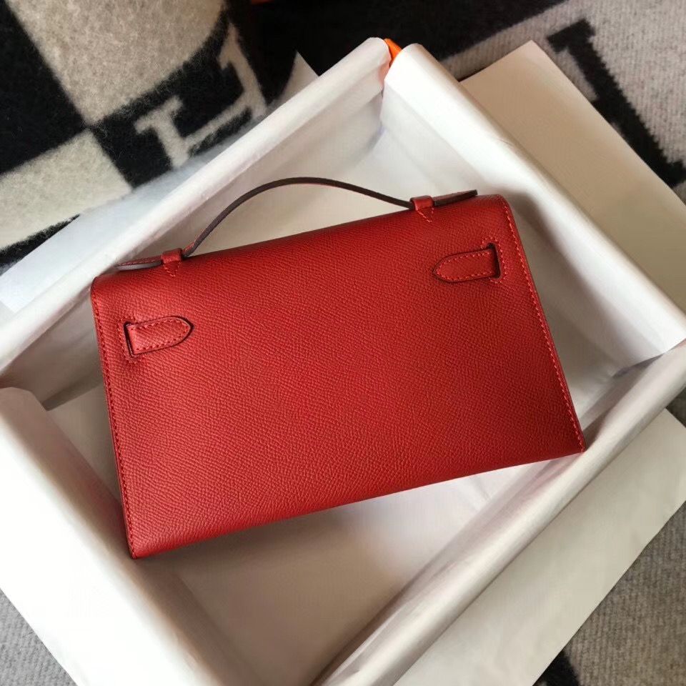 Hermes Kelly Pochette Bag In Red Epsom Leather - Image 4
