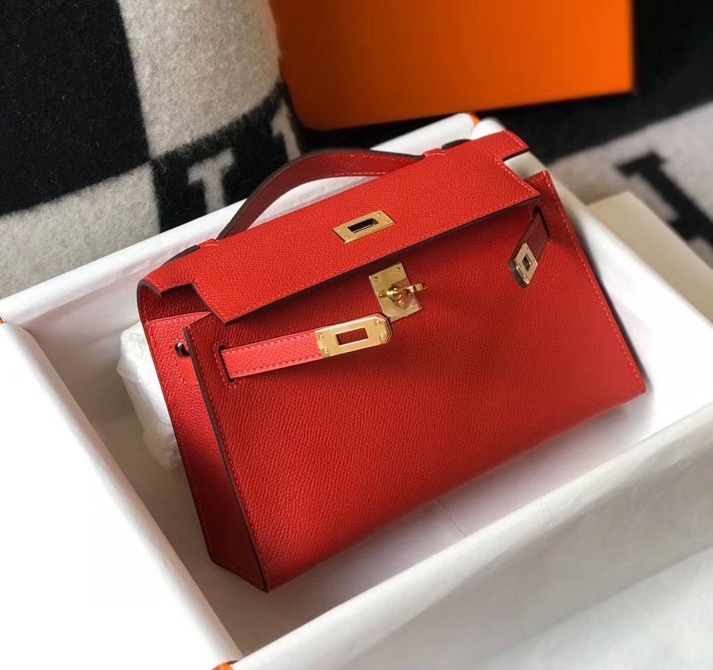 Hermes Kelly Pochette Bag In Red Epsom Leather - Image 5