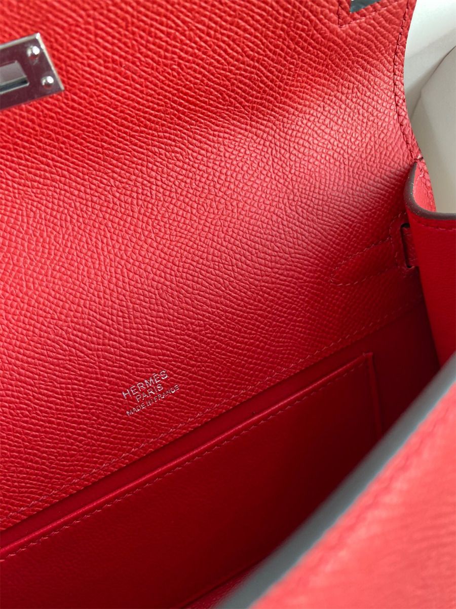Hermes Kelly Pochette Handmade Bag In Red Epsom Calfskin - Image 10