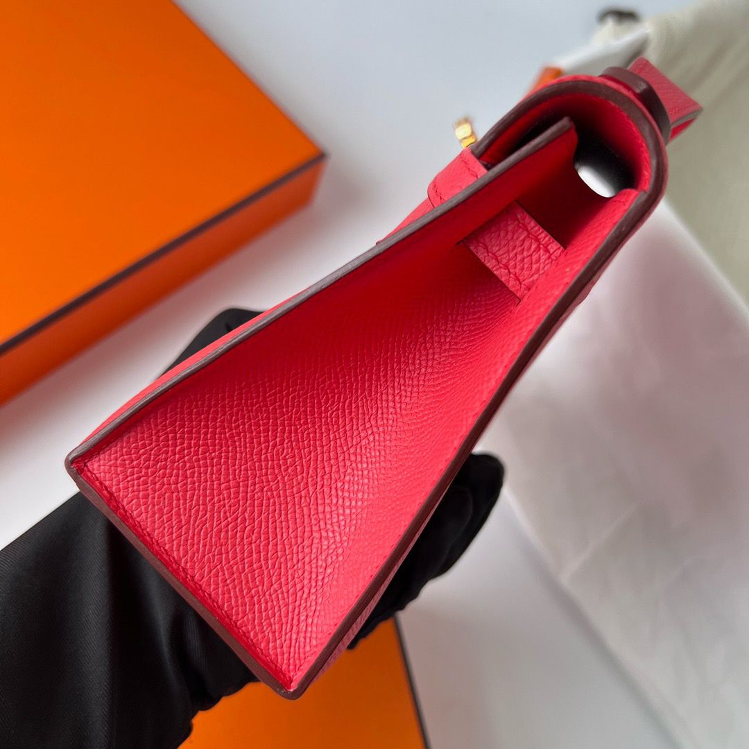 Hermes Kelly Pochette Handmade Bag In Rose Japour Epsom Calfskin - Image 6