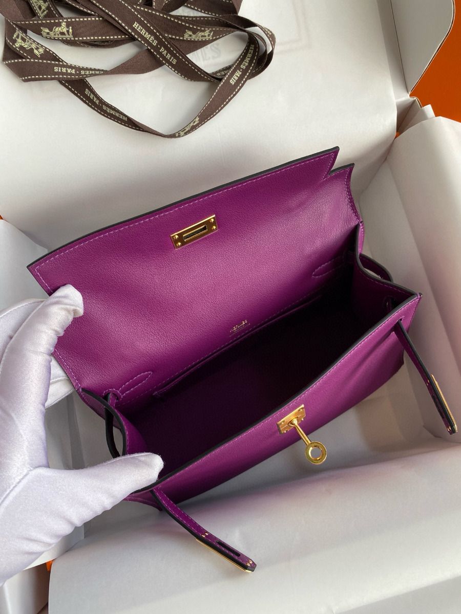 Hermes Kelly Pochette Handmade Bag In Anemone Swift Calfskin - Image 9