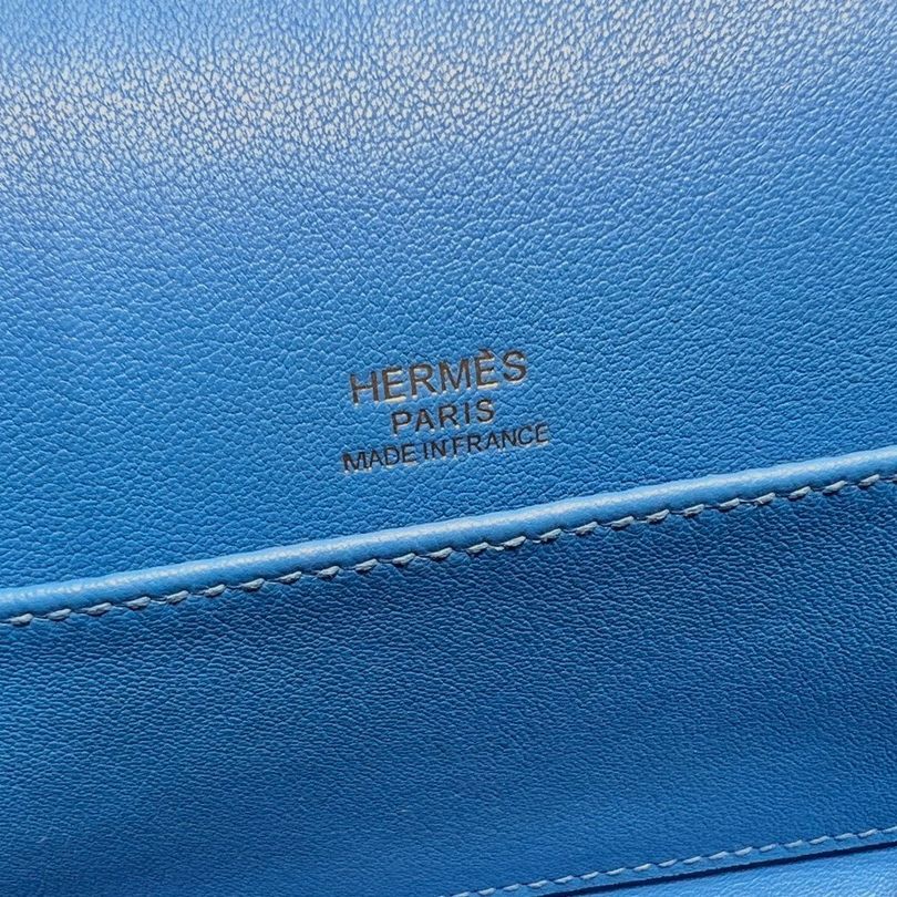 Hermes Kelly Pochette Handmade Bag In Blue Frida Swift Calfskin - Image 11
