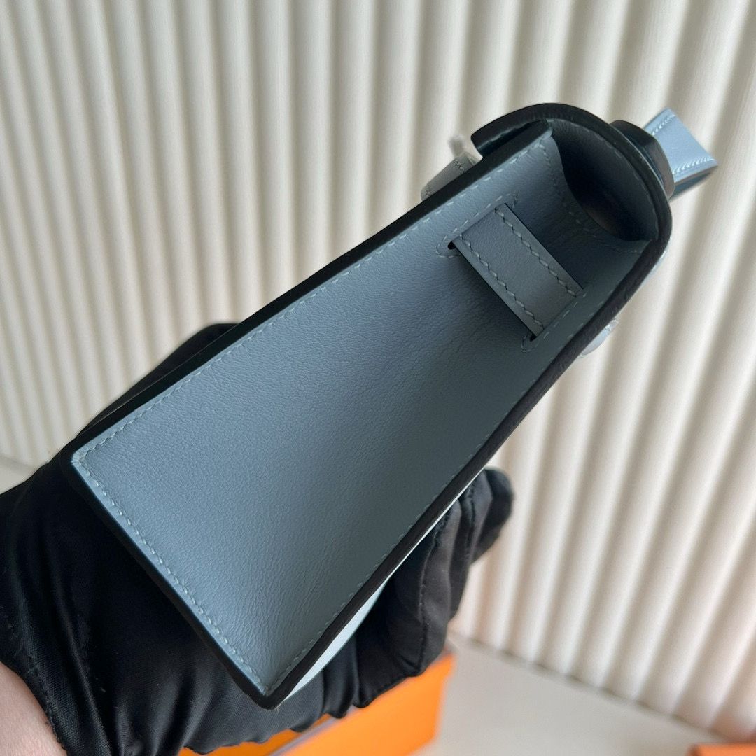 Hermes Kelly Pochette Handmade Bag in Blue Lin Swift Calfskin - Image 7