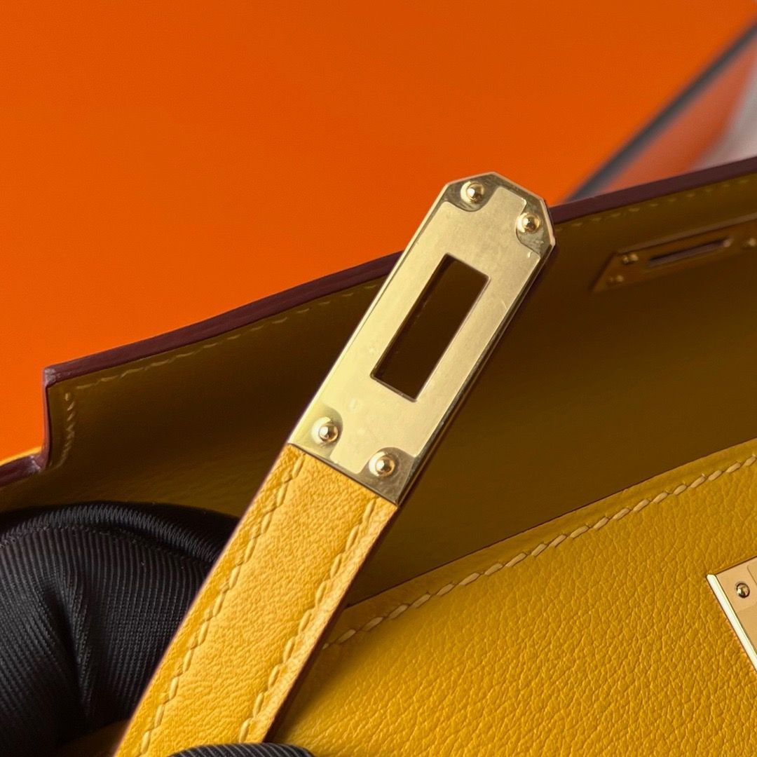 Hermes Kelly Pochette Handmade Bag In Jaune Ambre Swift Calfskin - Image 6