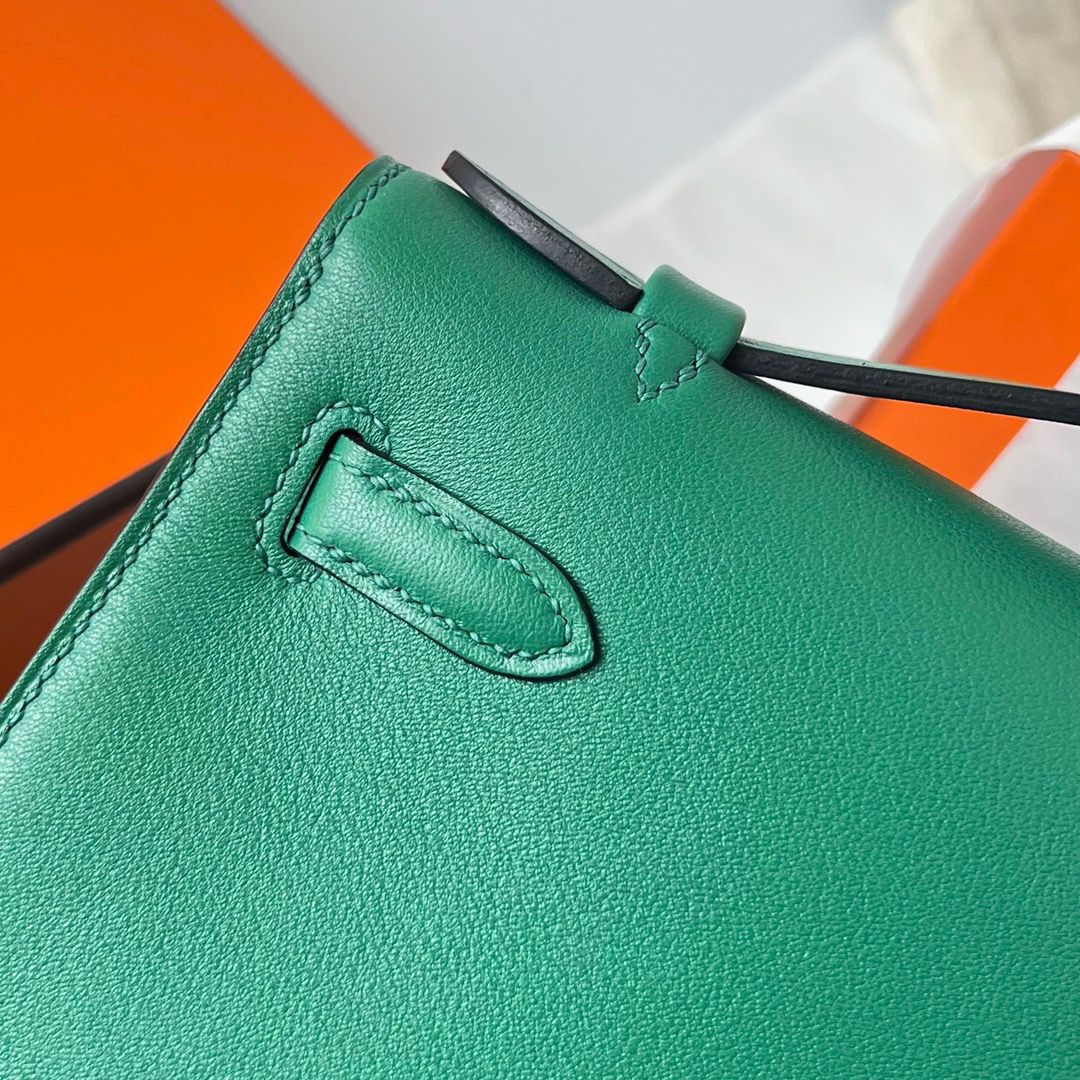 Hermes Kelly Pochette Handmade Bag In Vert Vertigo Swift Calfskin - Image 7