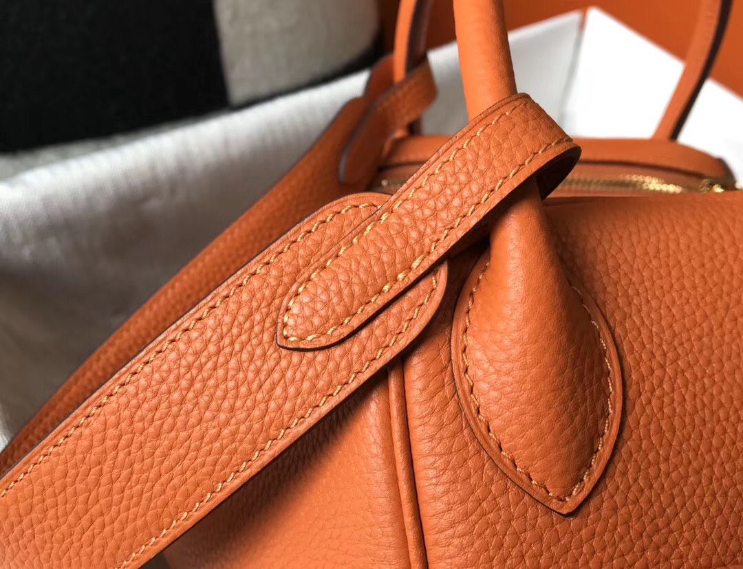 Hermes Lindy 30cm Bag In Orange Clemence Leather GHW - Image 5