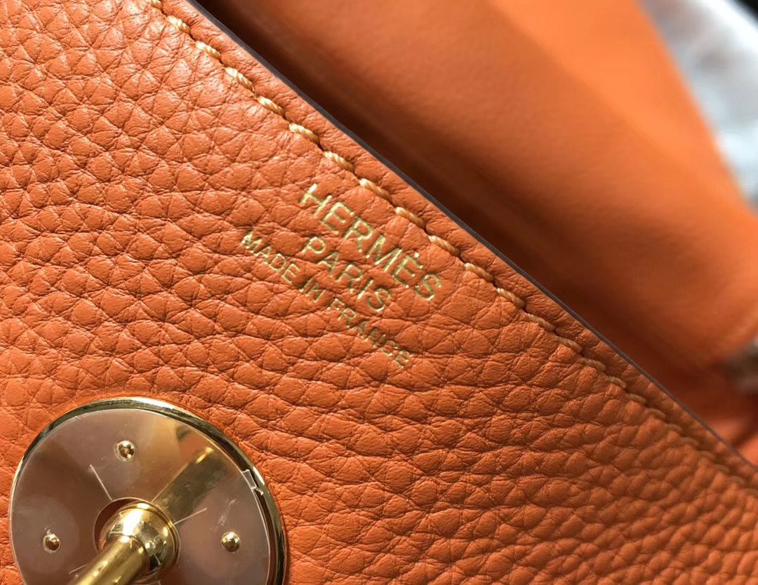 Hermes Lindy 30cm Bag In Orange Clemence Leather GHW - Image 8