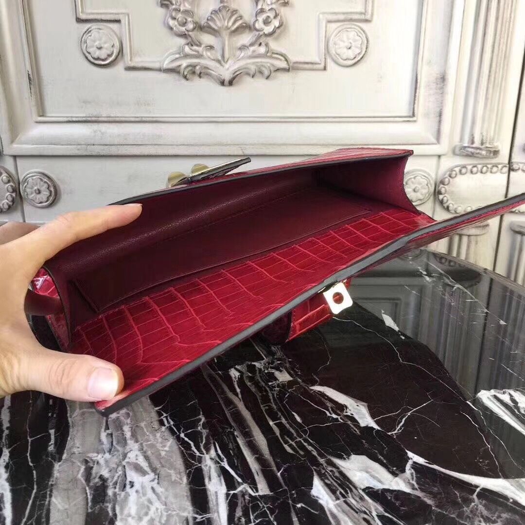 Hermes Medor Clutch Bag In Red Crocodile Leather - Image 9