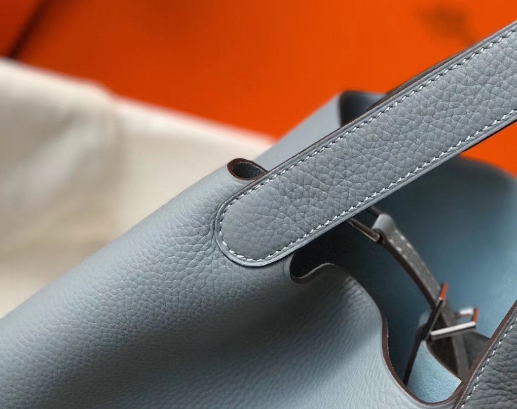 Hermes Picotin Lock 22 Bag In Blue Lin Clemence Leather - Image 7