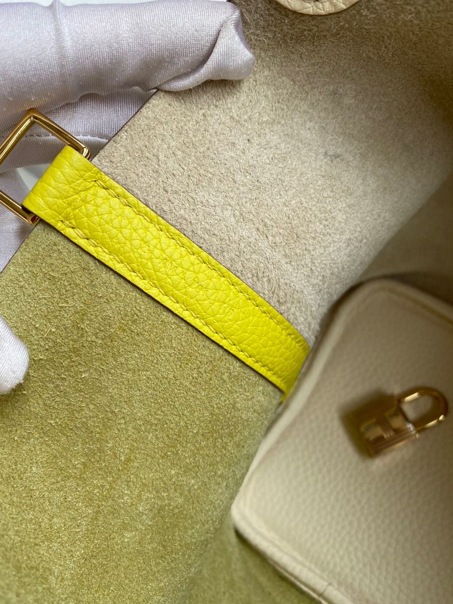 Hermes Picotin Lock 18 Bicolor Handmade Bag in Craie and Lime Clemence Leather - Image 8
