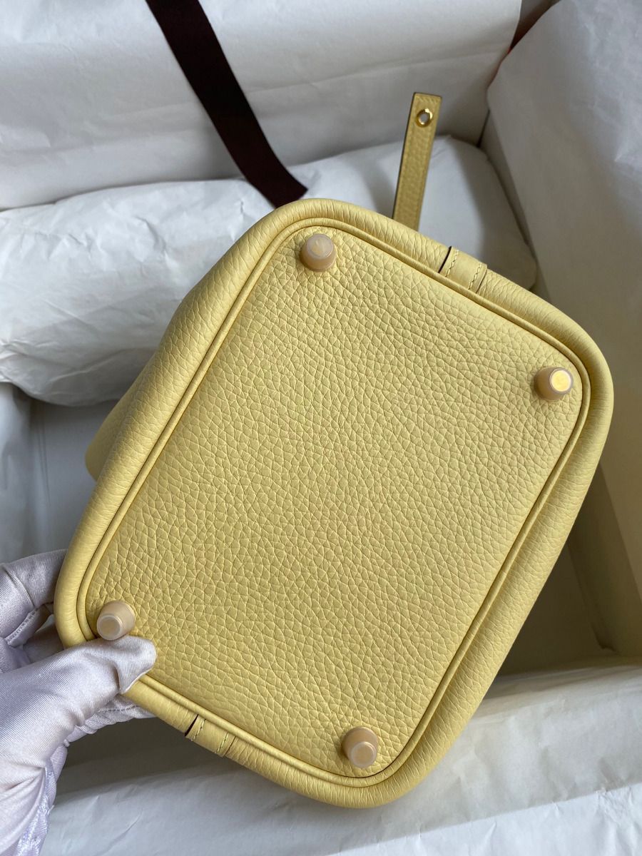 Hermes Picotin Lock 18 Handmade Bag in Jaune Poussin Clemence Leather - Image 9
