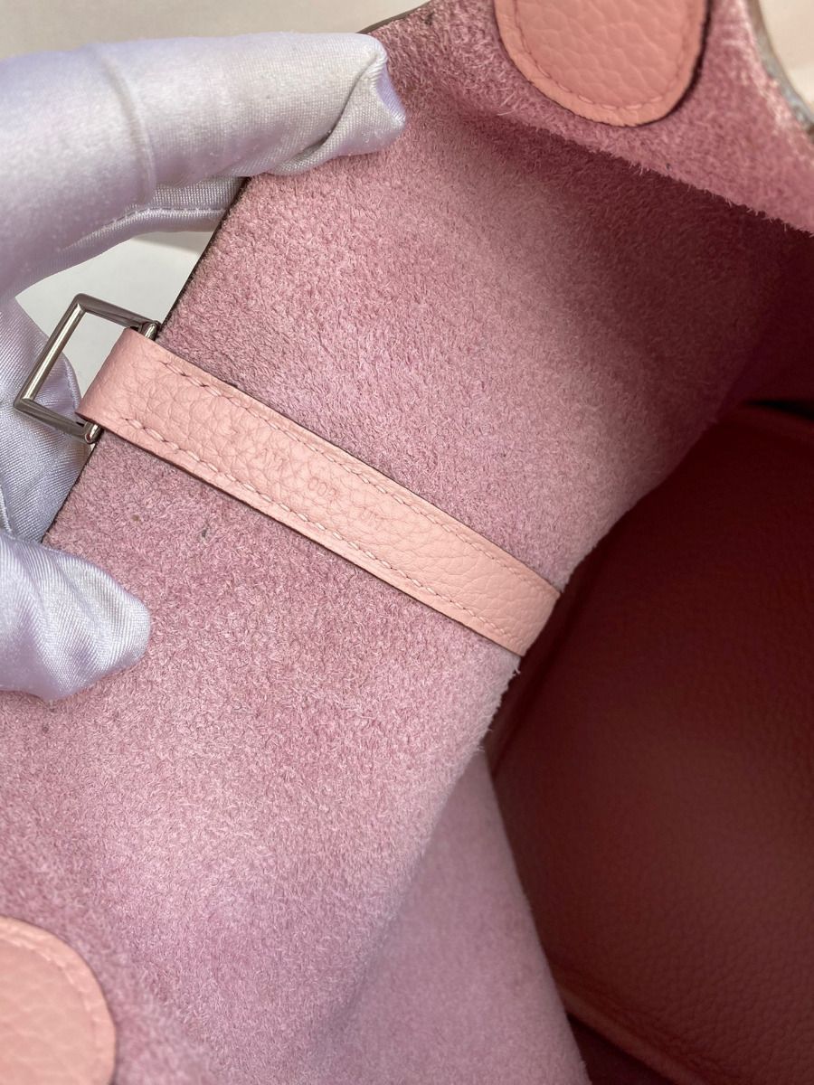 Hermes Picotin Lock 22 Handmade Bag in Pink Clemence Leather - Image 8