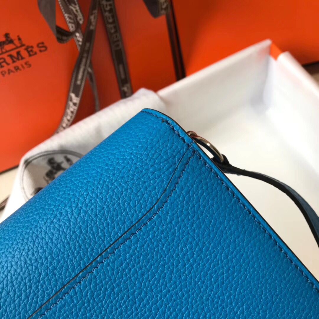 Hermes Mini Sac Roulis 18cm Bag In Blue Hydra Evercolor Calfskin - Image 4