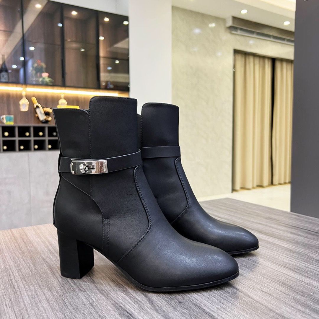 Hermes Frenchie 50mm Ankle Boots In Black Calfskin - Image 3