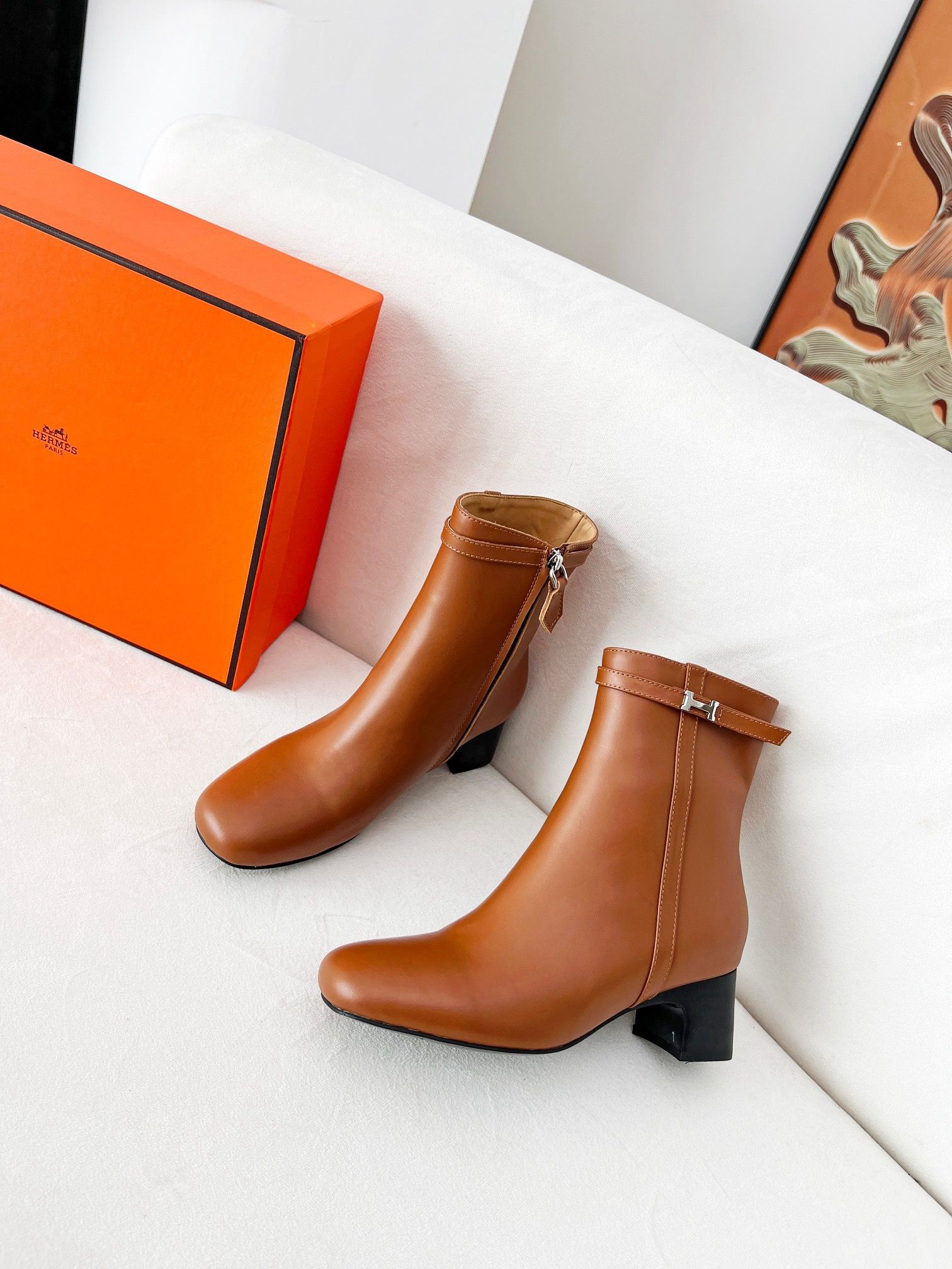 Hermes Imperial 50 Ankle Boots in Brown Calfskin - Image 5
