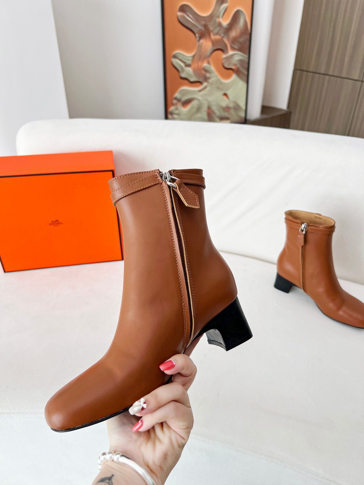 Hermes Imperial 50 Ankle Boots in Brown Calfskin - Image 6