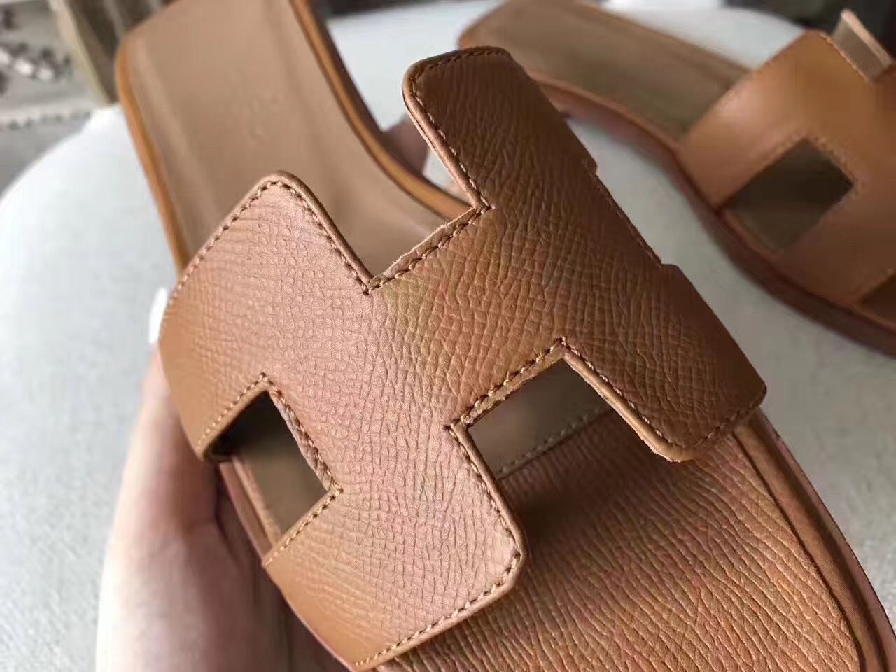 Hermes Oran Sandals In Brown Epsom Leather - Image 7