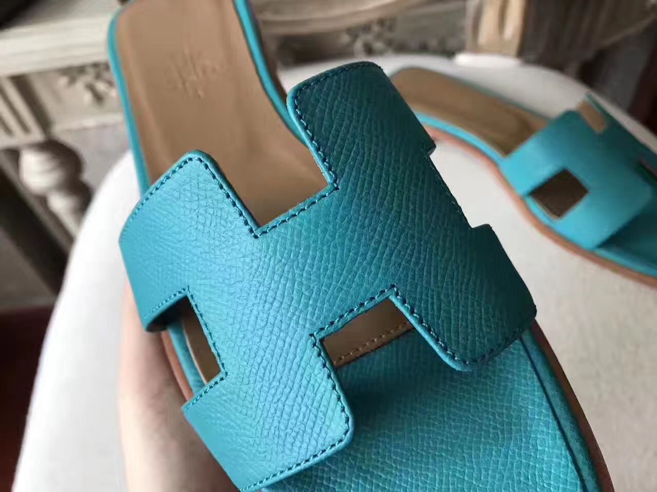 Hermes Oran Sandals In Lagon Epsom Leather - Image 7