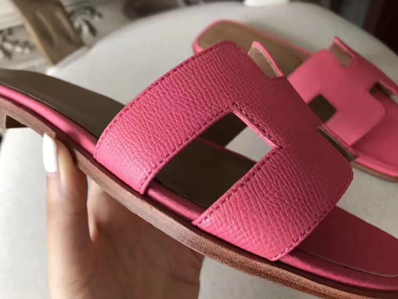 Hermes Oran Sandals In Rose Confetti Epsom Leather - Image 9
