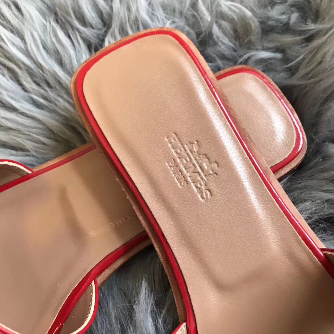 Hermes Oran Sandals In Red Patent Leather - Image 5