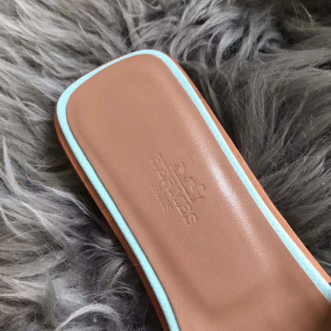 Hermes Oran Perforated Sandals In Blue Atoll Epsom Leather - Image 3