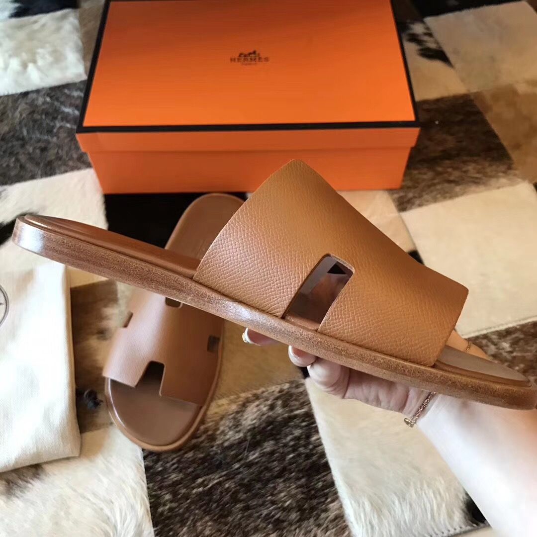 Hermes Izmir Sandals In Brown Epsom Leather - Image 4