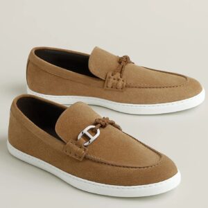 Hermes Men's Ignacio Loafers in Brown Suede Calfskin