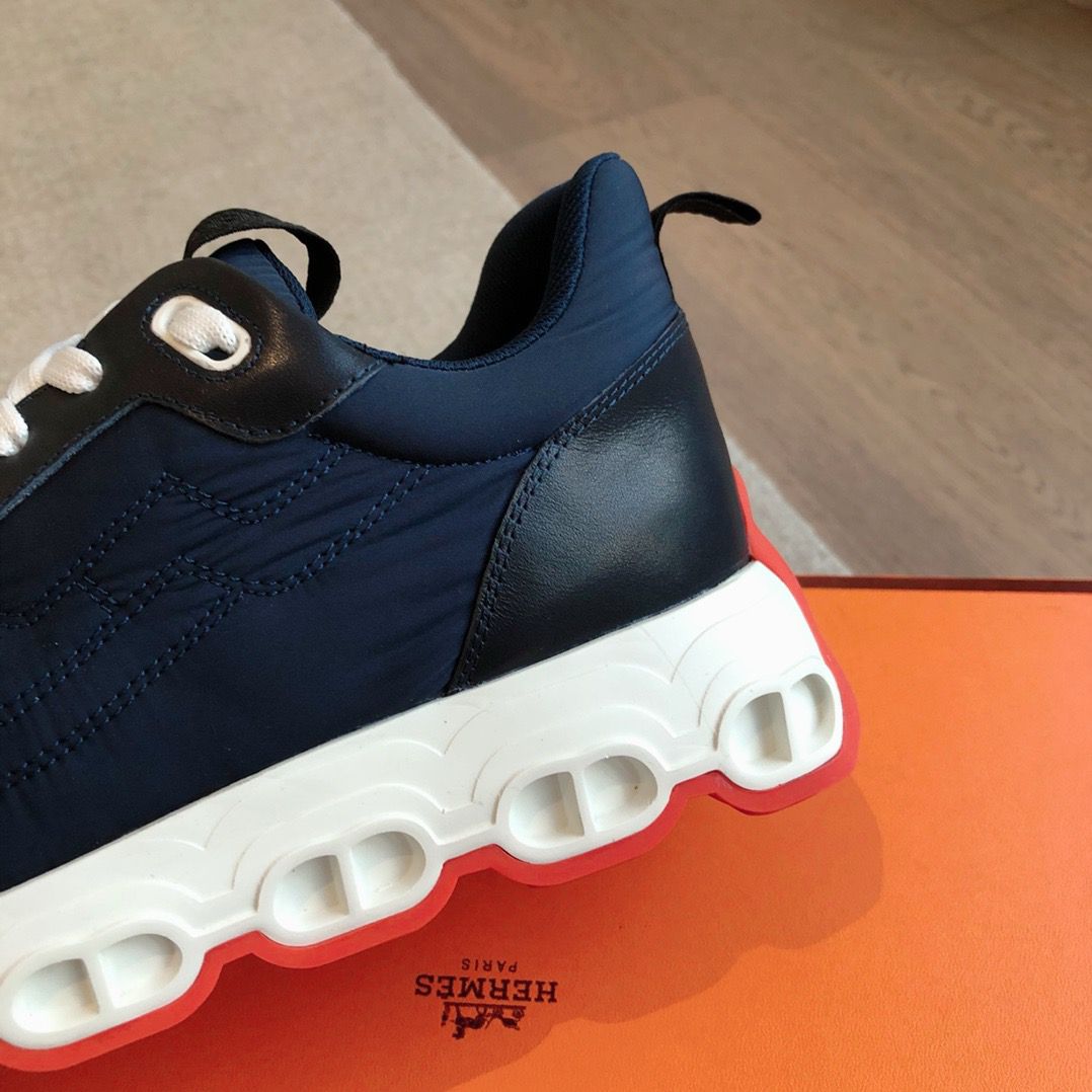 Hermes Men's Impulse Sneakers in Navy Fabric and Leather - Image 7
