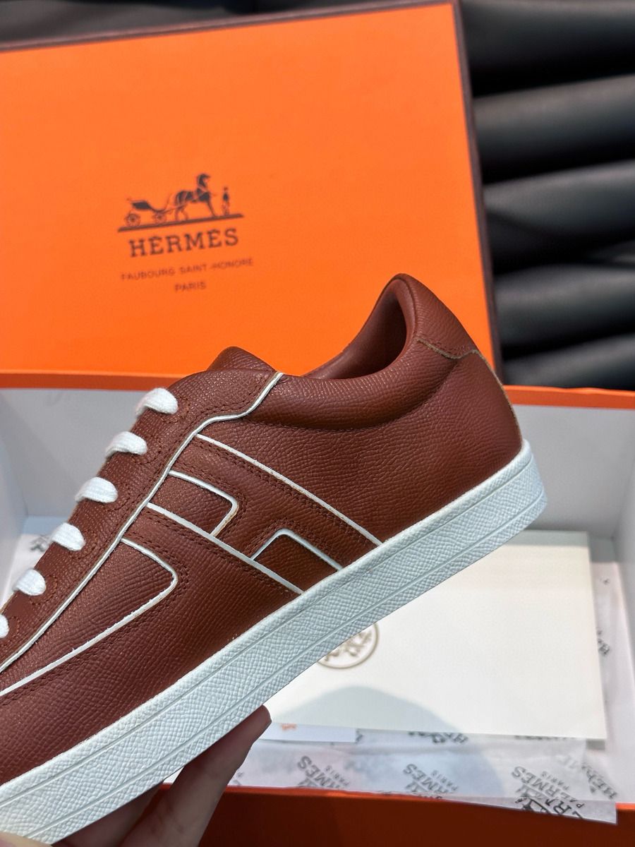 Hermes Boomerang Sneakers In Brown Epsom Calfskin - Image 3