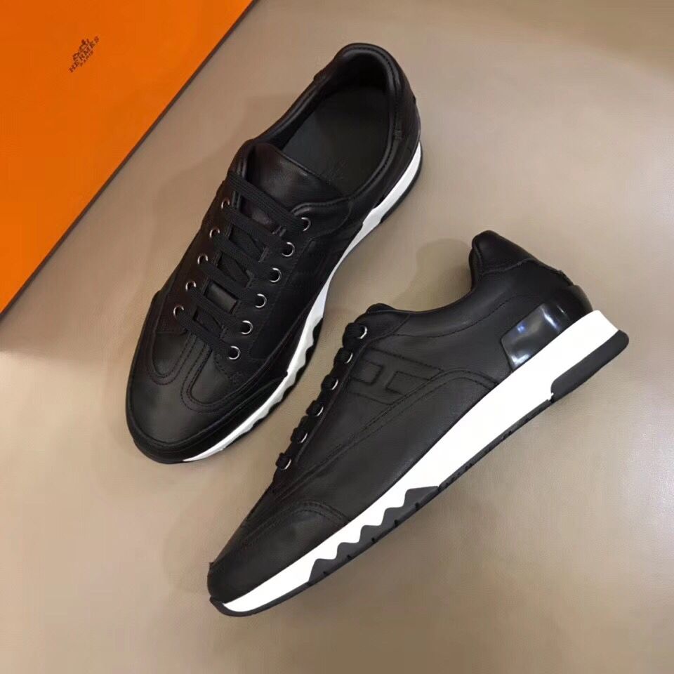 Hermes Men's Trail Sneakers In Black Calfskin Leather - Image 3