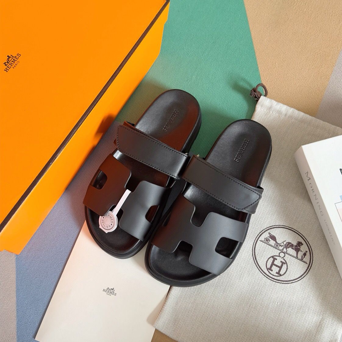 Hermes Men's Chypre Sandals in Black Calfskin - Image 4